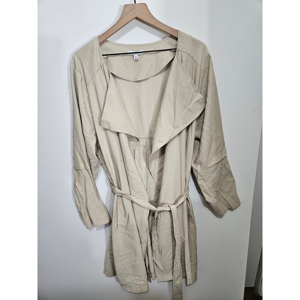 Ophelia Roe Tan Lightweight Duster Trench Coat Belted Wrap Jacket Khaki 2X